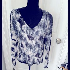 - Anthropologie v neck blue and white cable sweater in small